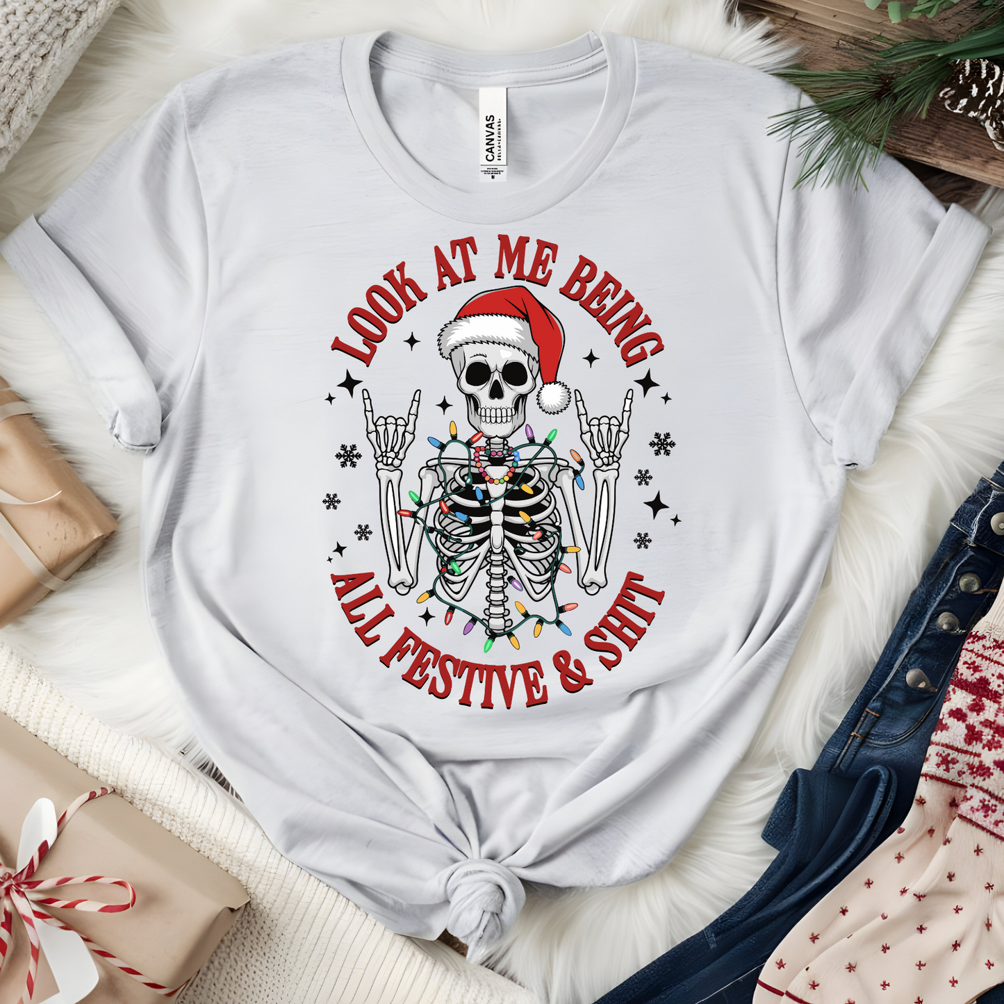 Funny Christmas Festive Skeleton DTF TRANSFER