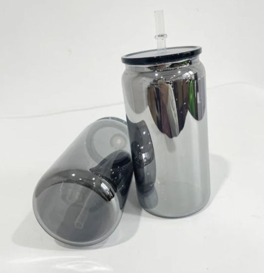 Mirrored Black Glass 16oz tumblers